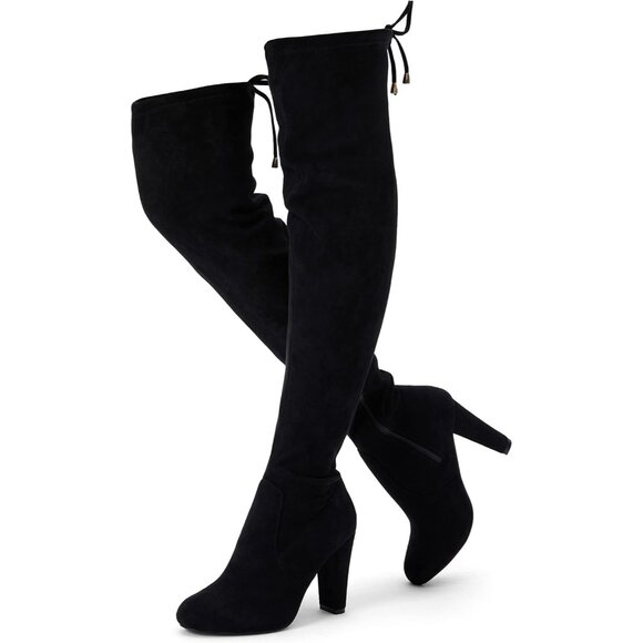 Women’s Black-knee High Suede Fashion Pointed Toe Thigh High Over The Knee Boots - Picture 1 of 7